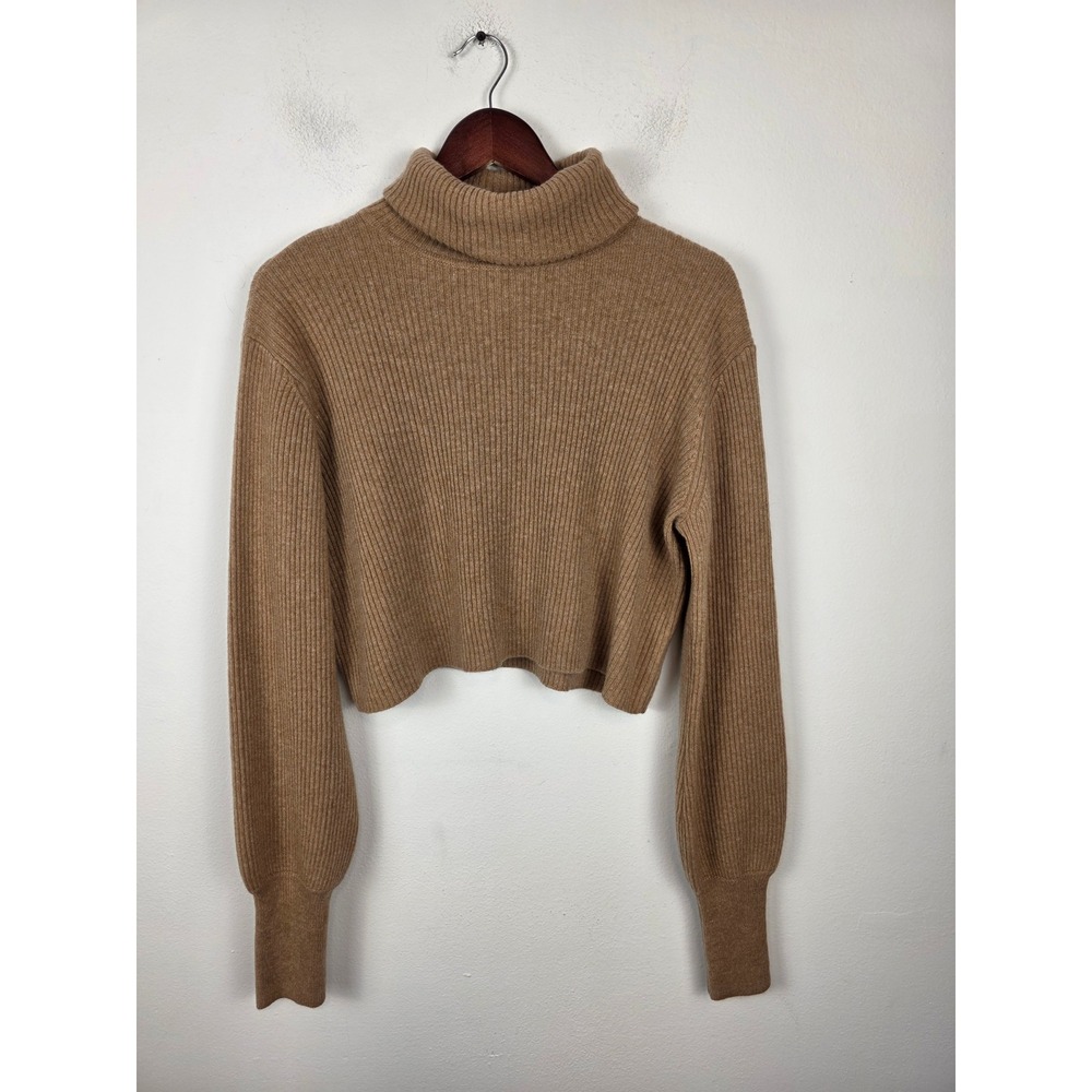 Reformation Camel Brown Recycled Cashmere Ribbed Cropped Turtleneck Sweater S